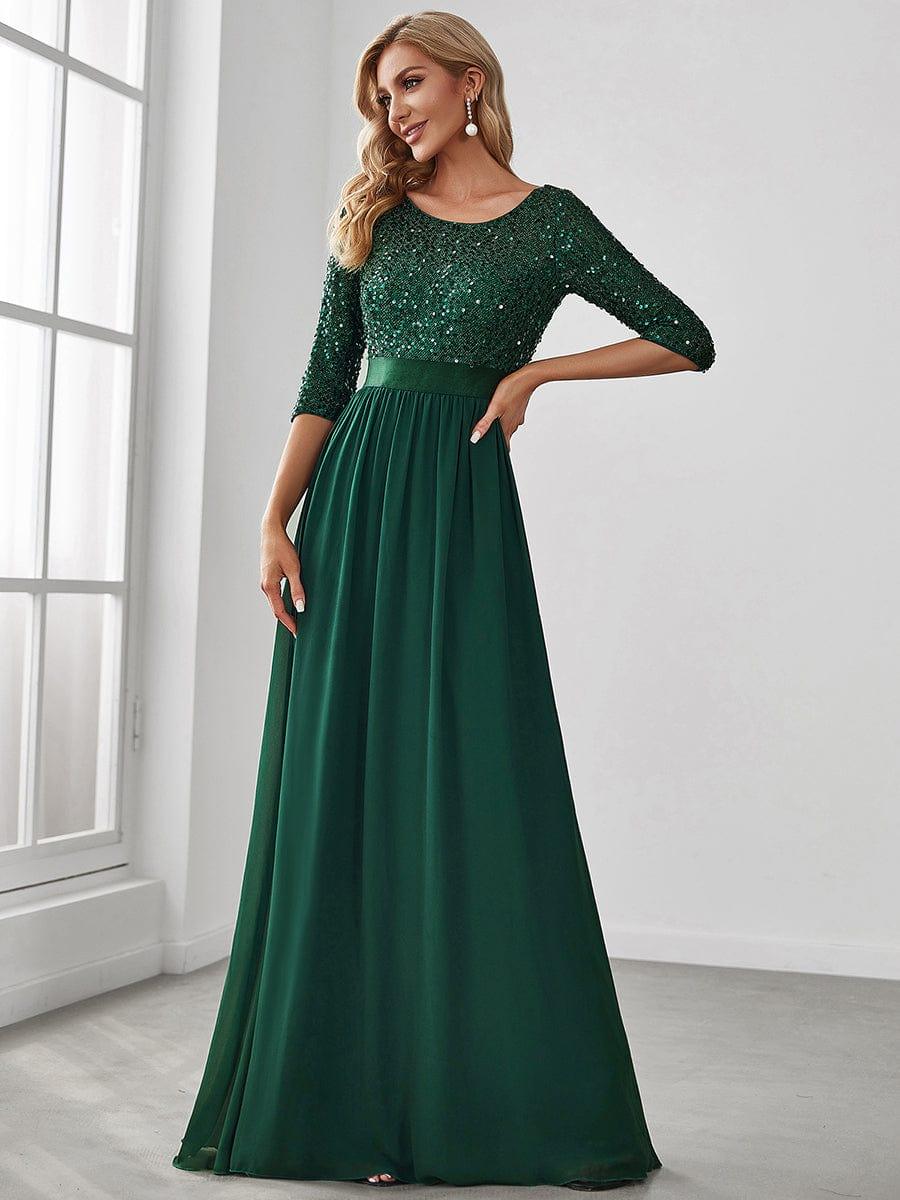 ever FLORENCE|Elegant Round Neckline 3/4 Sleeve Sequins Patchwork Evening Dress - Image 6