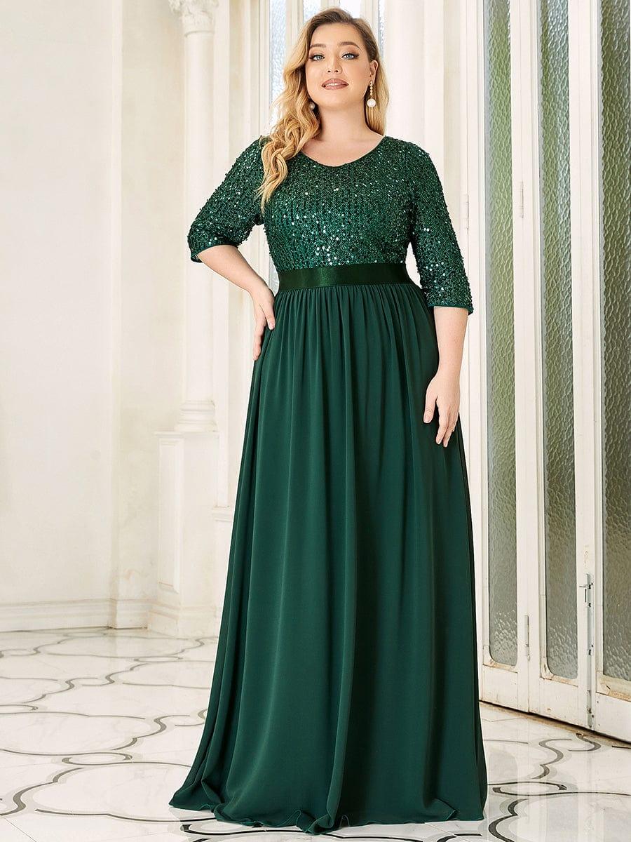 ever FLORENCE|Elegant Round Neckline 3/4 Sleeve Sequins Patchwork Evening Dress - Image 9