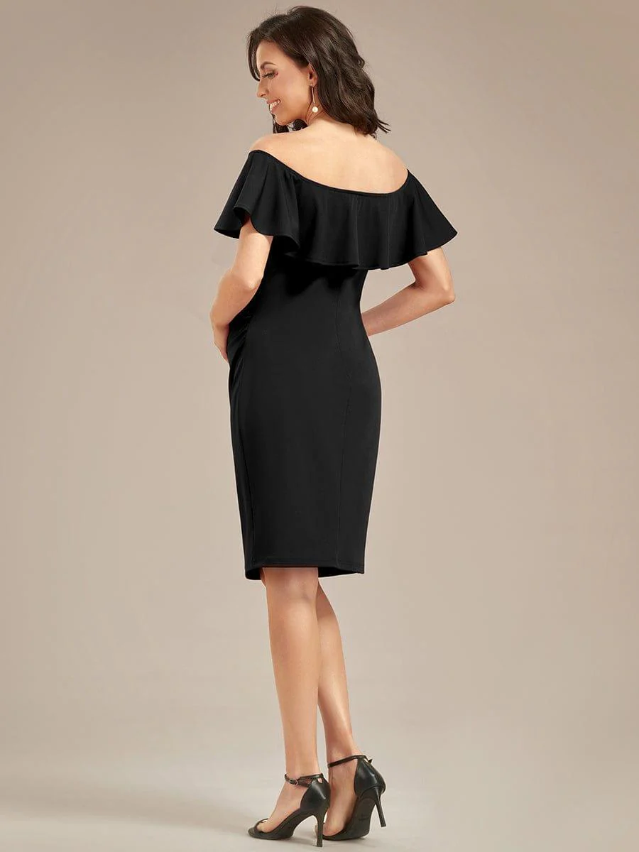 Elegant Ruffle Off-The-Shoulder Bodycon Midi Maternity Dress(Final Sale) - Image 3