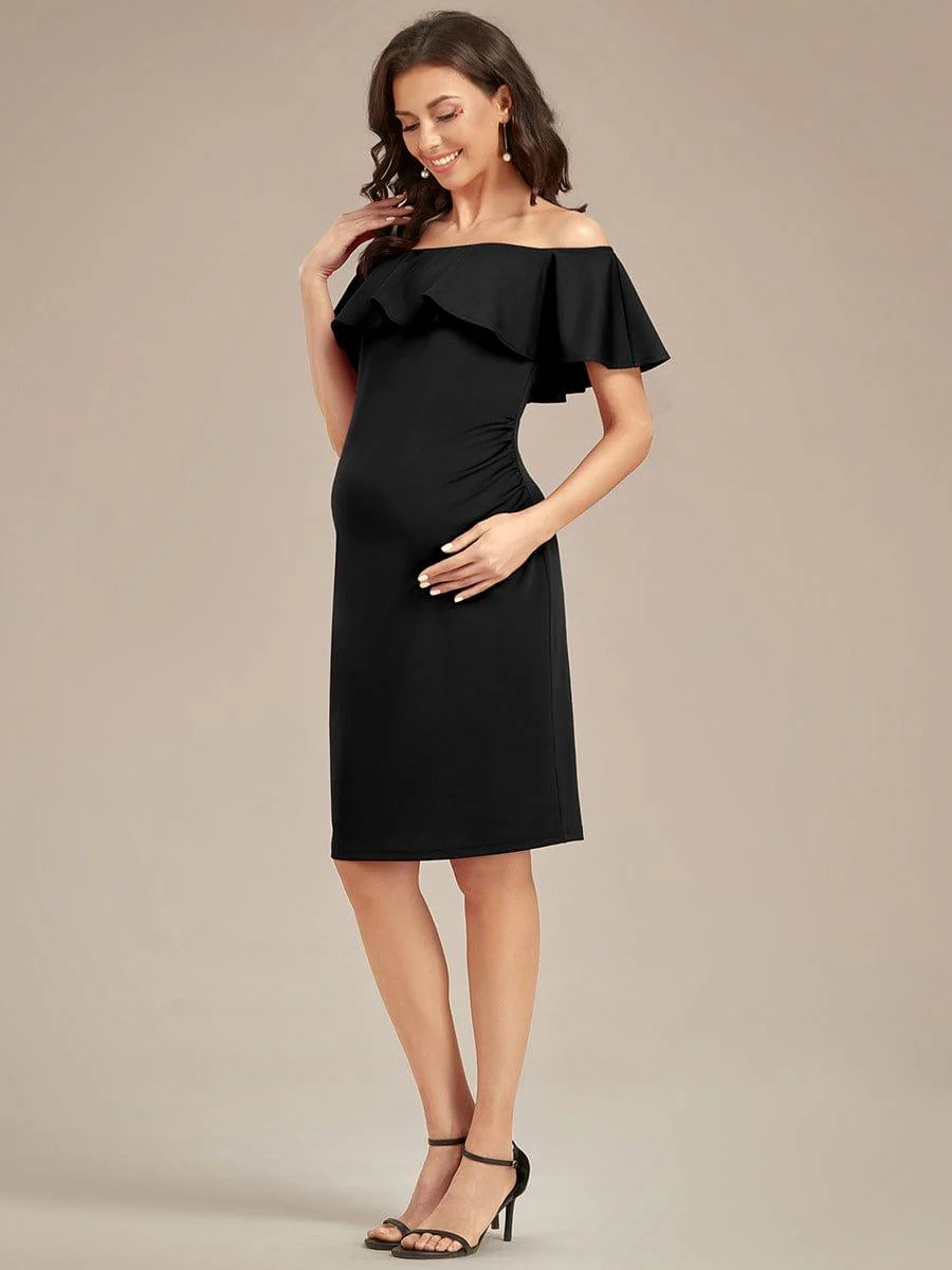Elegant Ruffle Off-The-Shoulder Bodycon Midi Maternity Dress(Final Sale) - Image 6