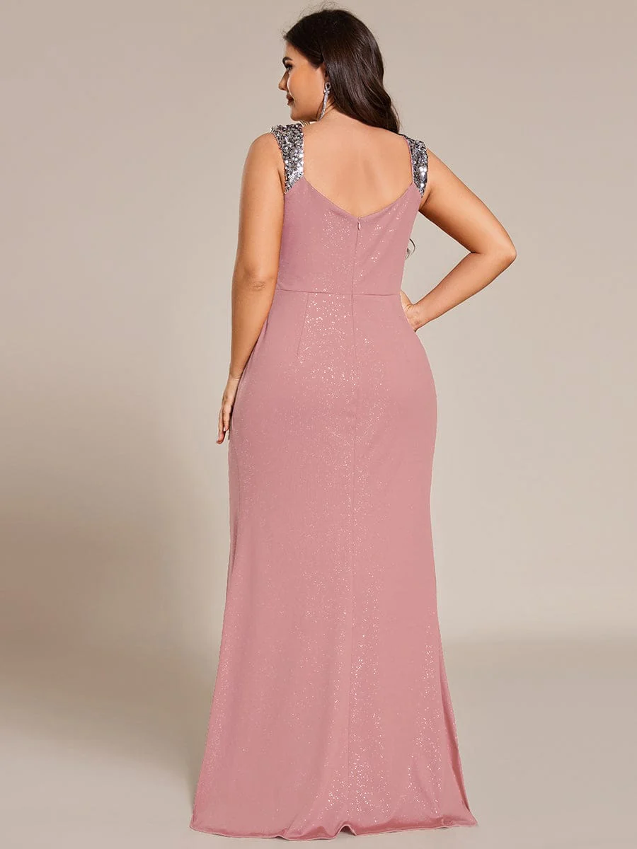 ever NOIRE|Elegant Sequin V Neck High Slit Evening Dress - Image 109