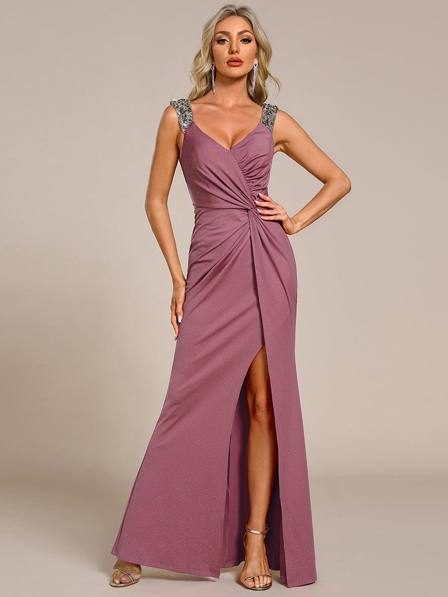 ever NOIRE|Elegant Sequin V Neck High Slit Evening Dress - Image 113