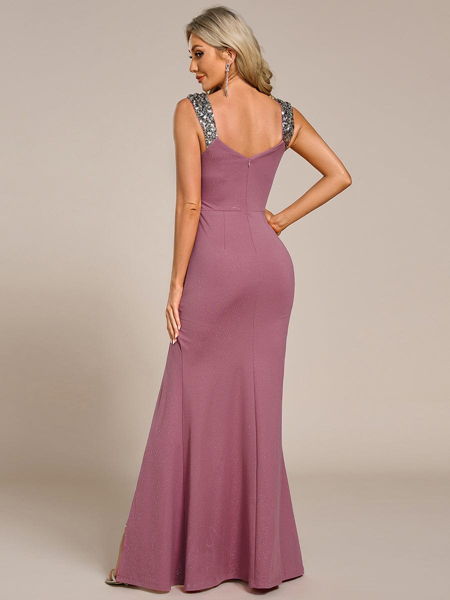 ever NOIRE|Elegant Sequin V Neck High Slit Evening Dress - Image 114