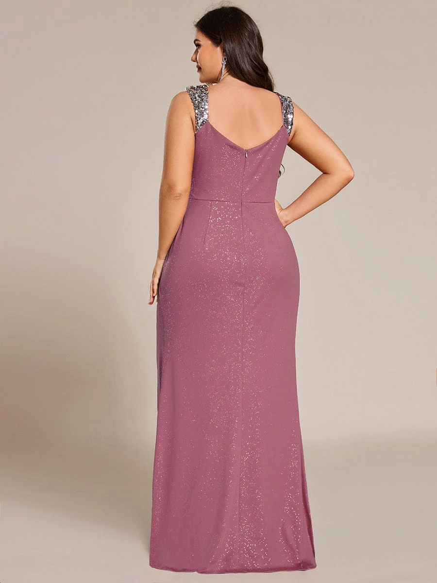 ever NOIRE|Elegant Sequin V Neck High Slit Evening Dress - Image 119