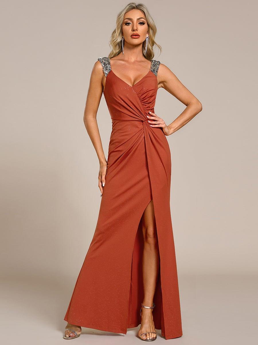 ever NOIRE|Elegant Sequin V Neck High Slit Evening Dress - Image 12