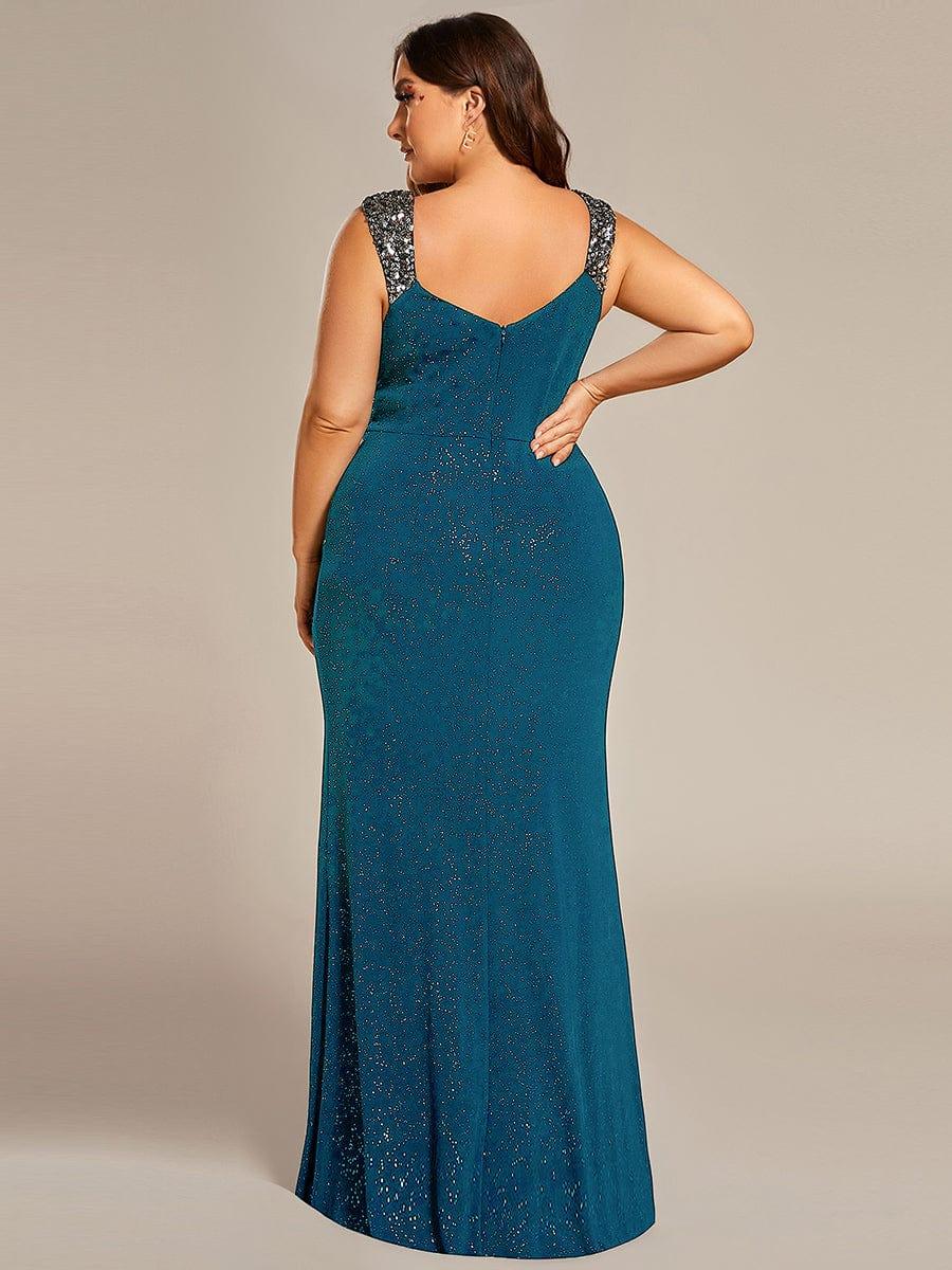 ever NOIRE|Elegant Sequin V Neck High Slit Evening Dress - Image 25