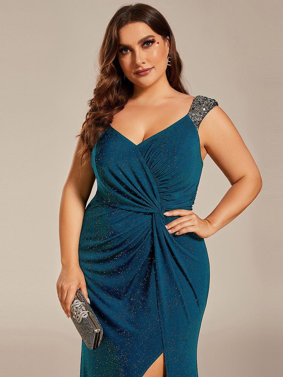 ever NOIRE|Elegant Sequin V Neck High Slit Evening Dress - Image 26