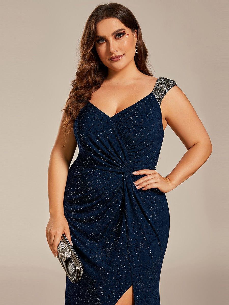 ever NOIRE|Elegant Sequin V Neck High Slit Evening Dress - Image 35