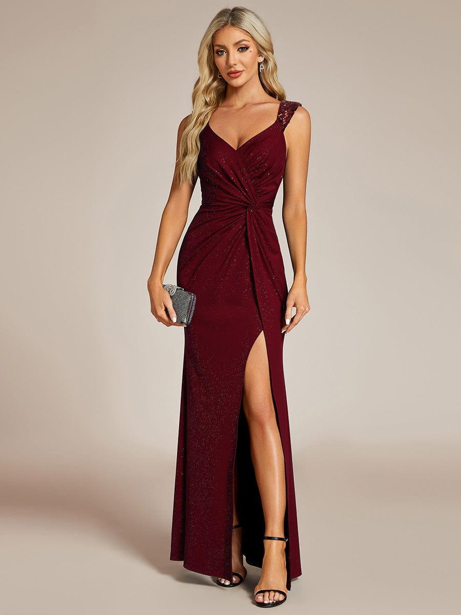 ever NOIRE|Elegant Sequin V Neck High Slit Evening Dress - Image 49