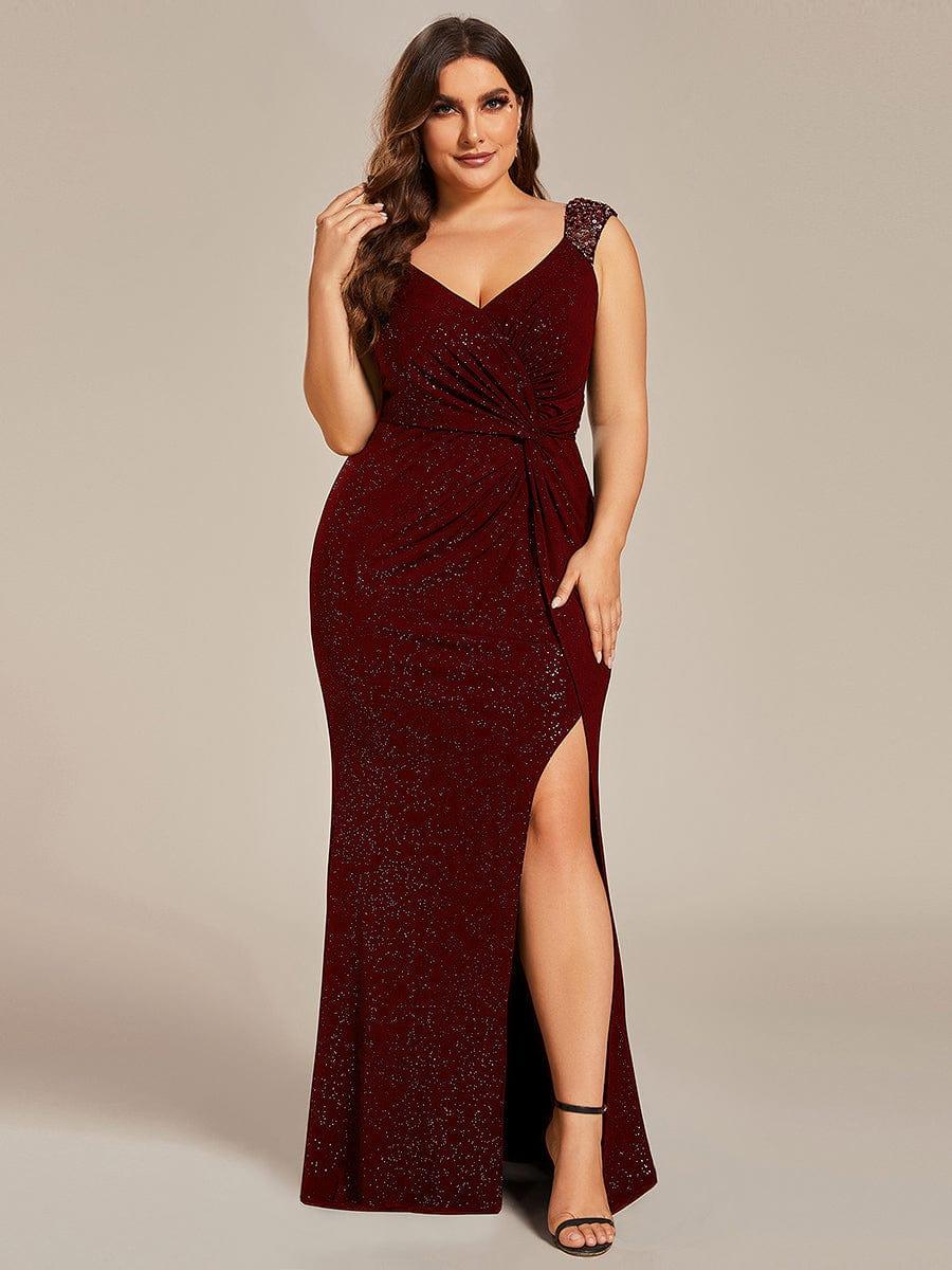 ever NOIRE|Elegant Sequin V Neck High Slit Evening Dress - Image 50