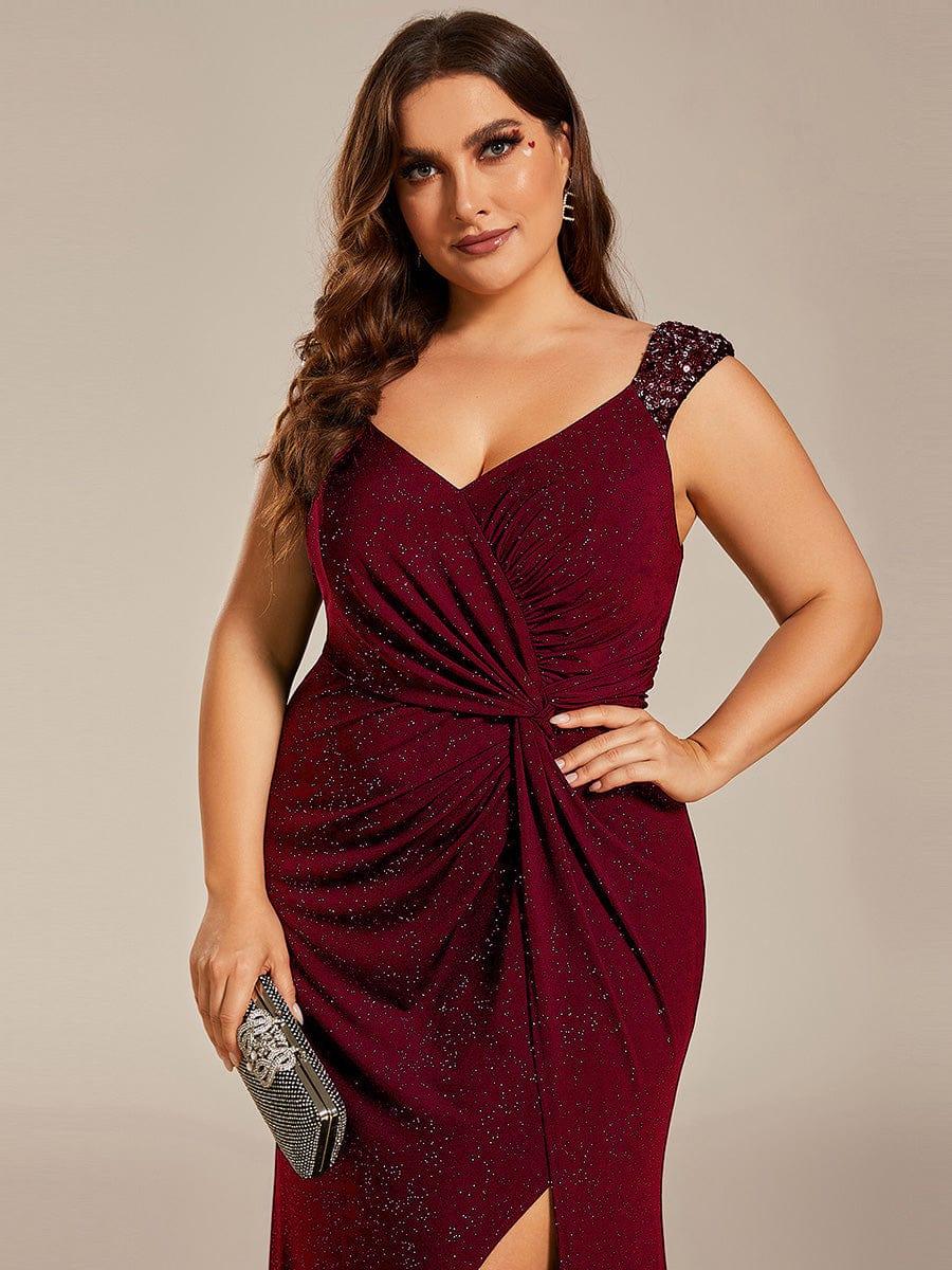ever NOIRE|Elegant Sequin V Neck High Slit Evening Dress - Image 52