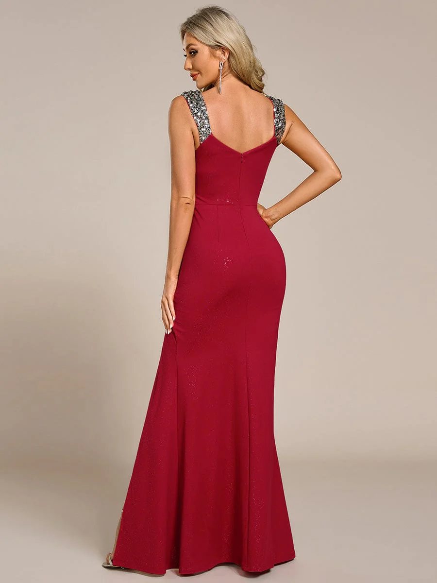 ever NOIRE|Elegant Sequin V Neck High Slit Evening Dress - Image 75