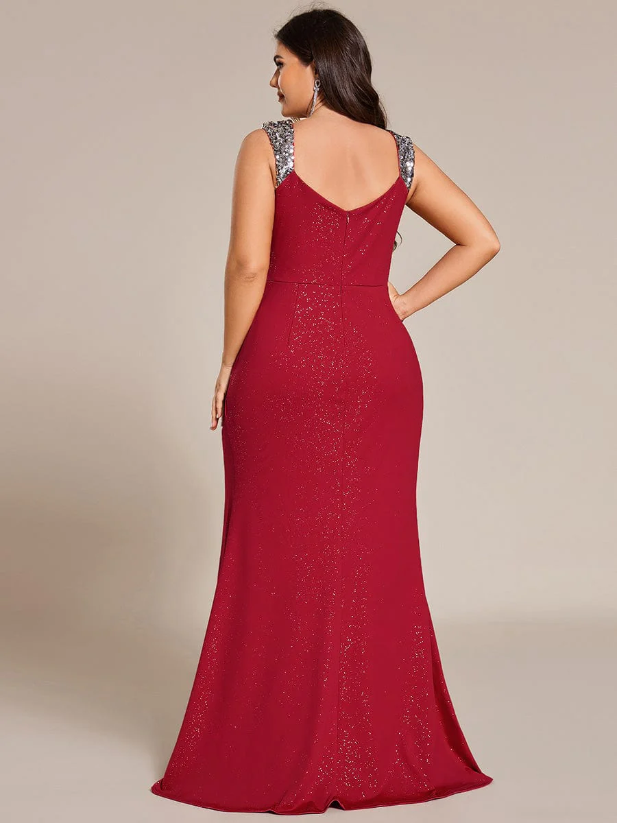 ever NOIRE|Elegant Sequin V Neck High Slit Evening Dress - Image 78
