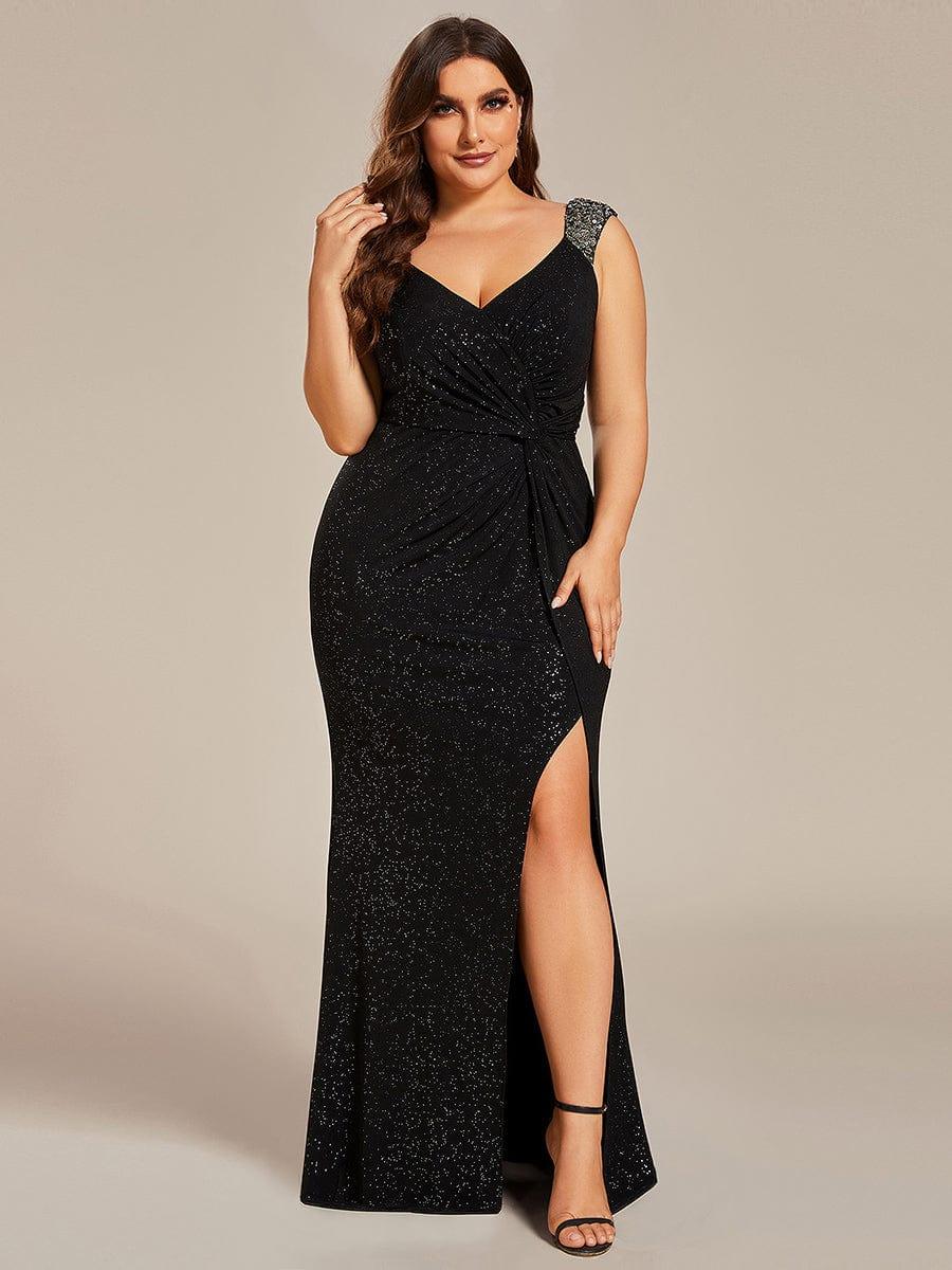 ever NOIRE|Elegant Sequin V Neck High Slit Evening Dress - Image 79