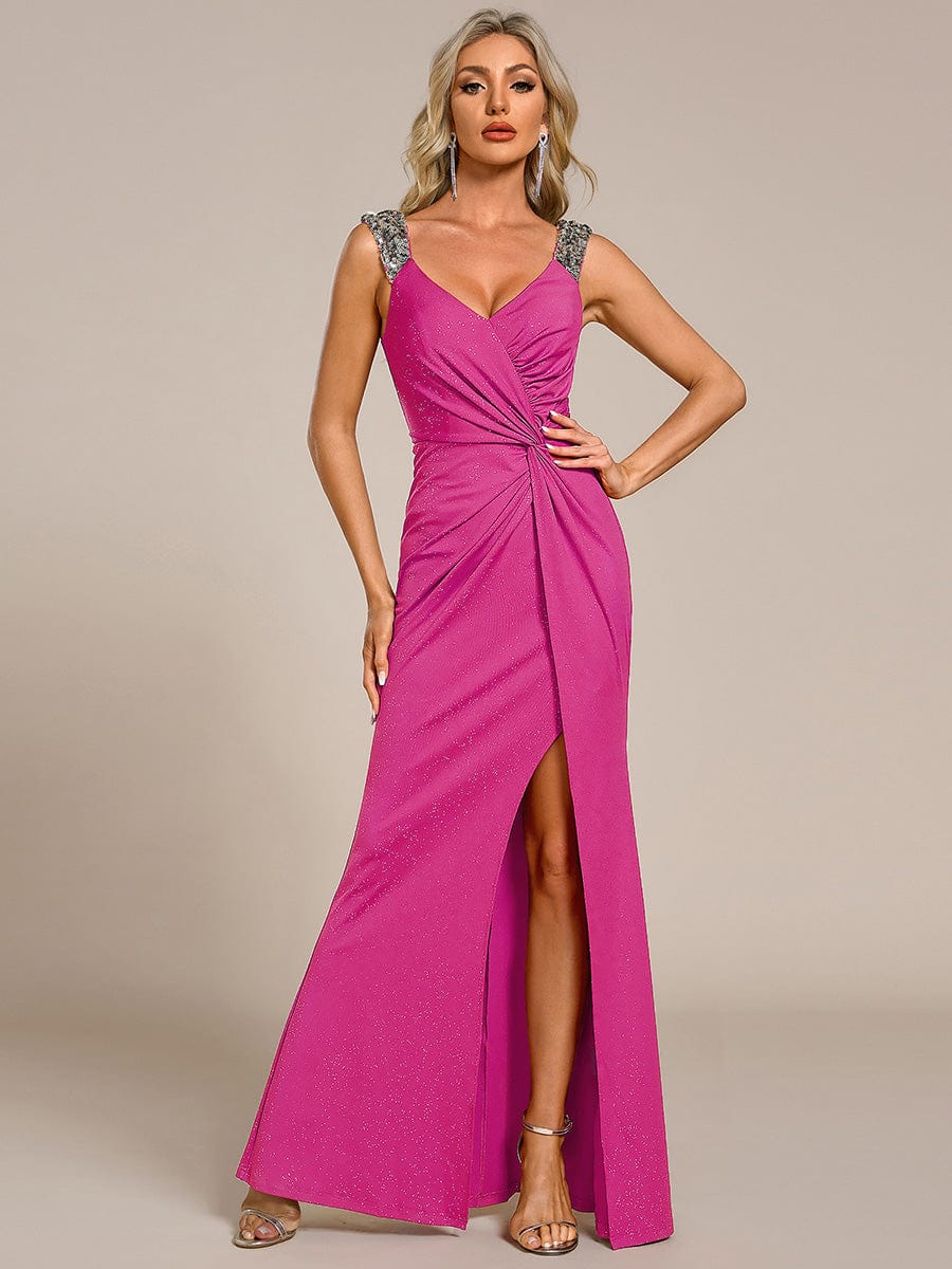 ever NOIRE|Elegant Sequin V Neck High Slit Evening Dress - Image 82