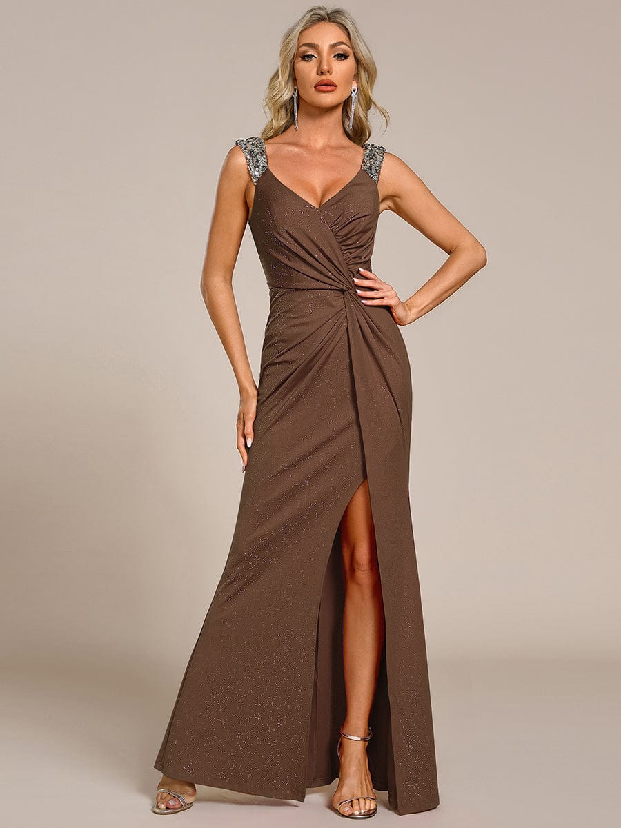 ever NOIRE|Elegant Sequin V Neck High Slit Evening Dress - Image 98