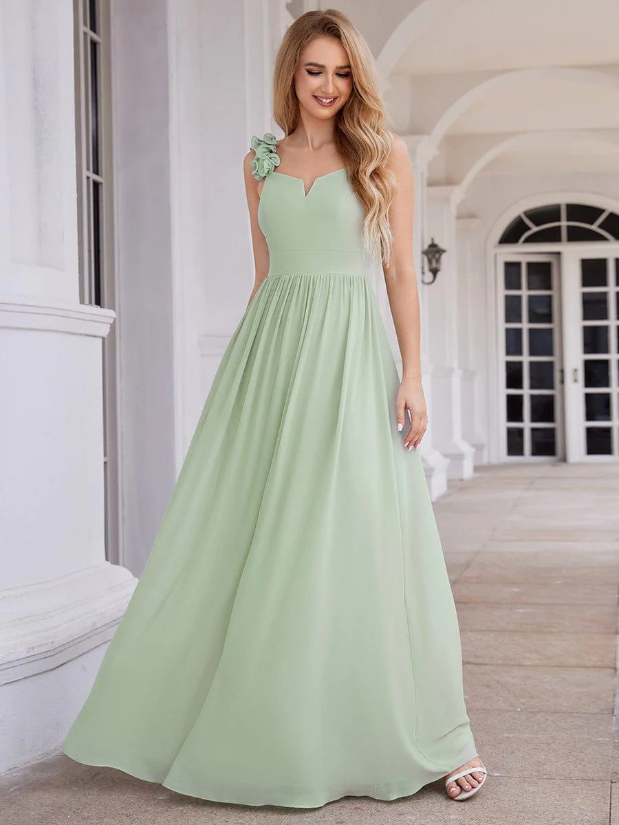 Elegant V-Neck Floral Strap Empire Waist Chiffon Bridesmaid Dress - Image 10