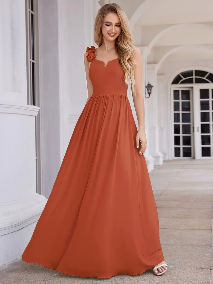 Elegant V-Neck Floral Strap Empire Waist Chiffon Bridesmaid Dress - Image 5