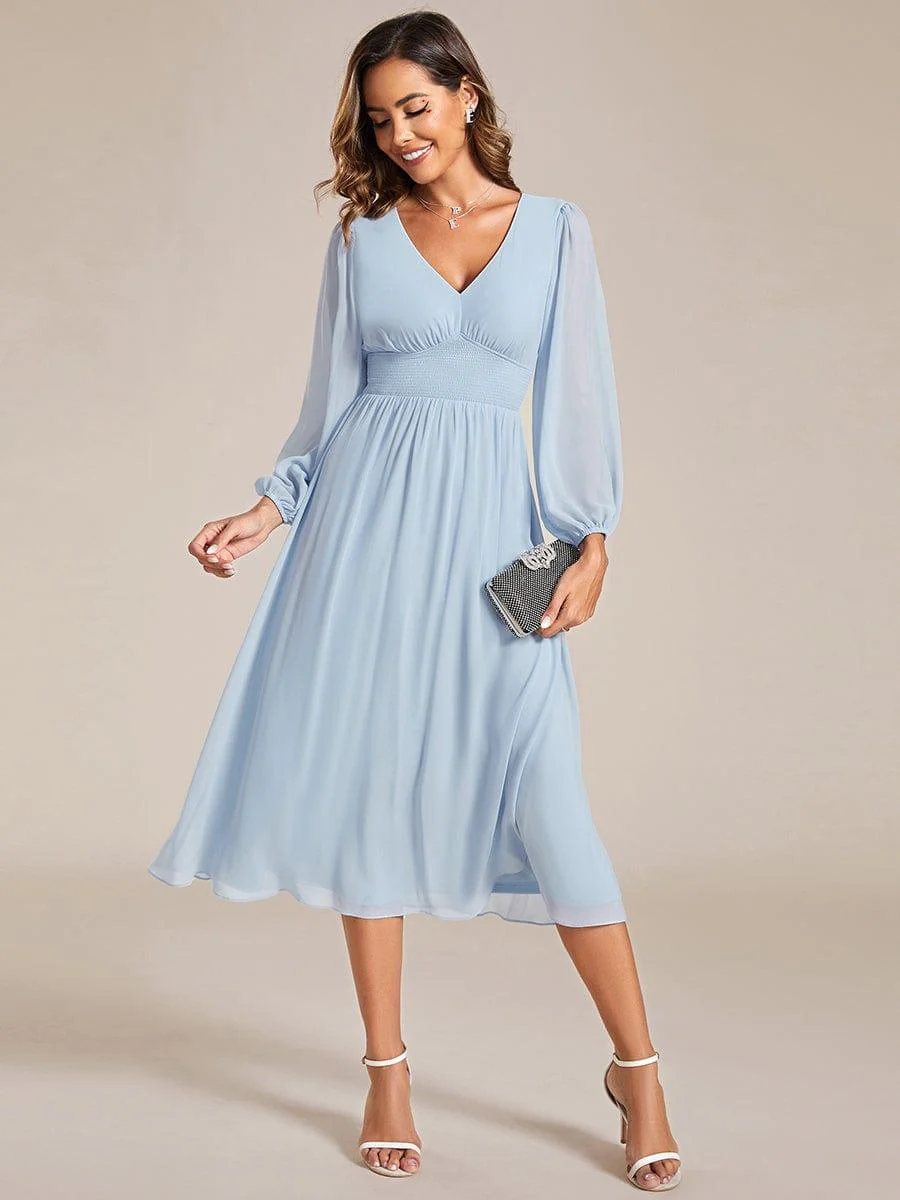 ever AMARA|Elegant V Neck Long Sleeves Midi Wedding Guest Dress(Final Sale) - Image 20