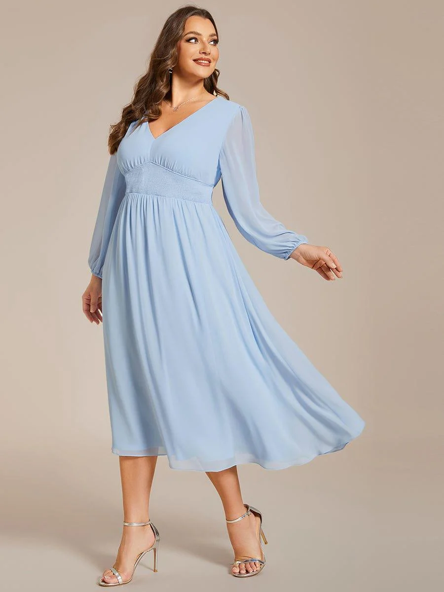 ever AMARA|Elegant V Neck Long Sleeves Midi Wedding Guest Dress(Final Sale) - Image 23