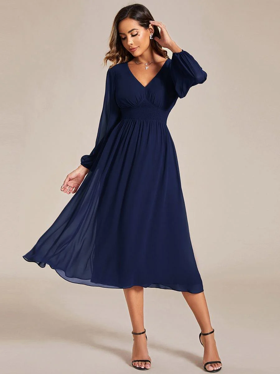 ever AMARA|Elegant V Neck Long Sleeves Midi Wedding Guest Dress(Final Sale) - Image 28