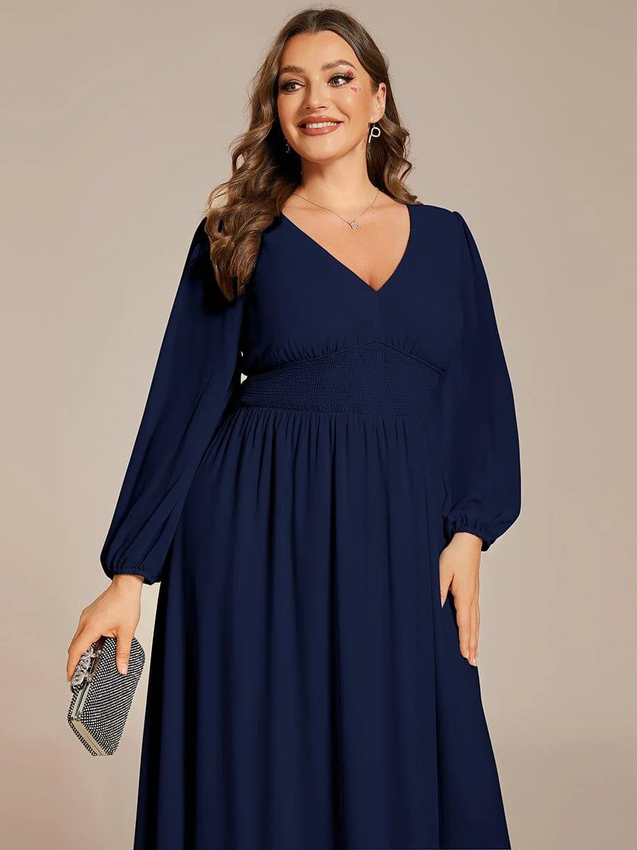 ever AMARA|Elegant V Neck Long Sleeves Midi Wedding Guest Dress(Final Sale) - Image 35