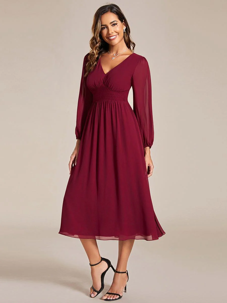 ever AMARA|Elegant V Neck Long Sleeves Midi Wedding Guest Dress(Final Sale) - Image 4