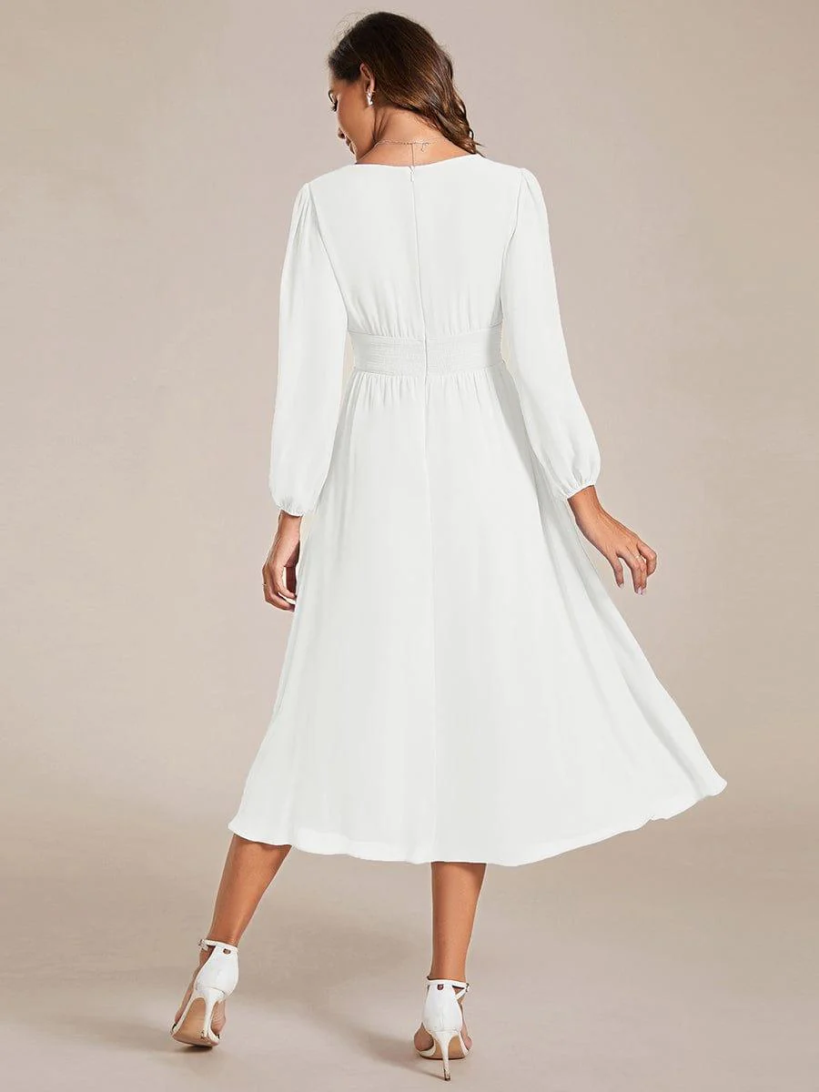 ever AMARA|Elegant V Neck Long Sleeves Midi Wedding Guest Dress(Final Sale) - Image 49