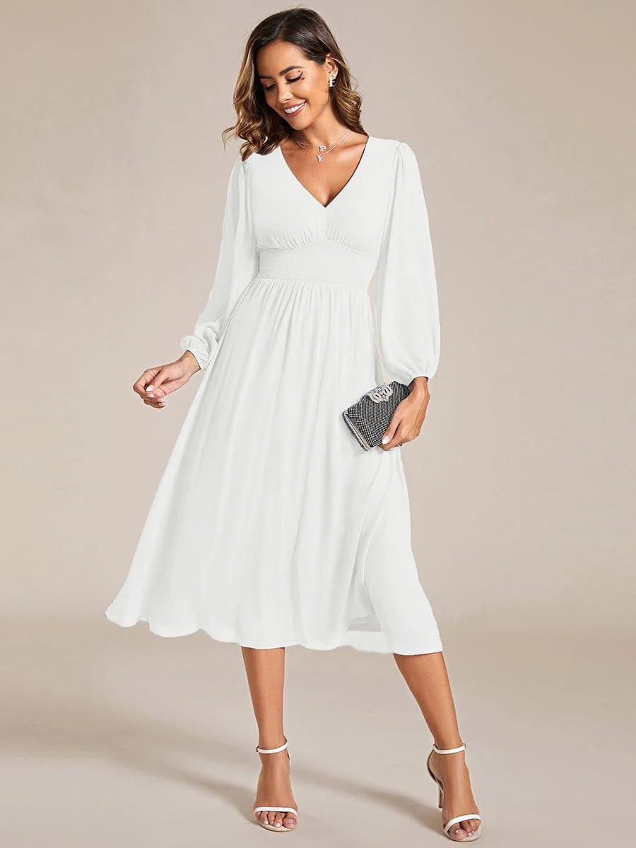 ever AMARA|Elegant V Neck Long Sleeves Midi Wedding Guest Dress(Final Sale) - Image 52