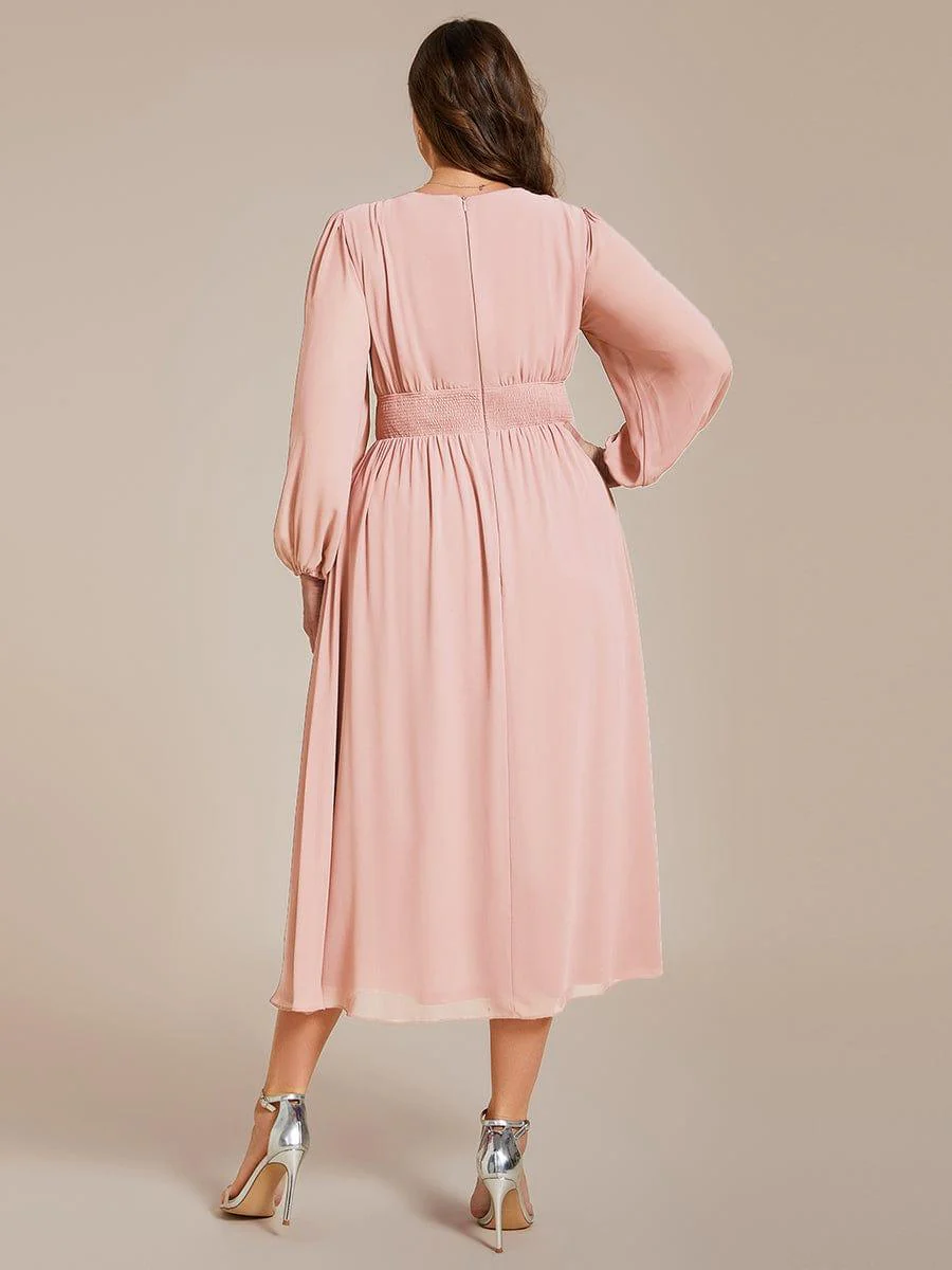ever AMARA|Elegant V Neck Long Sleeves Midi Wedding Guest Dress(Final Sale) - Image 64