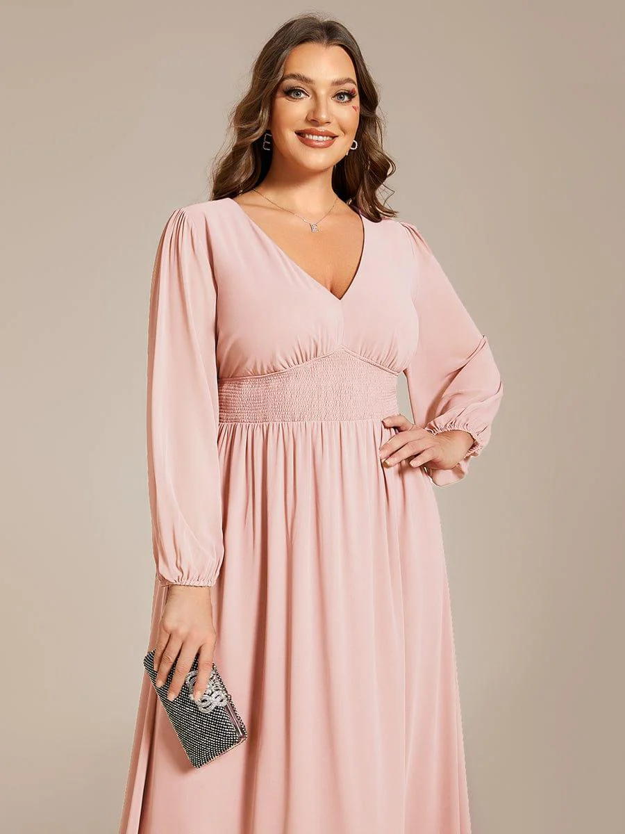 ever AMARA|Elegant V Neck Long Sleeves Midi Wedding Guest Dress(Final Sale) - Image 65