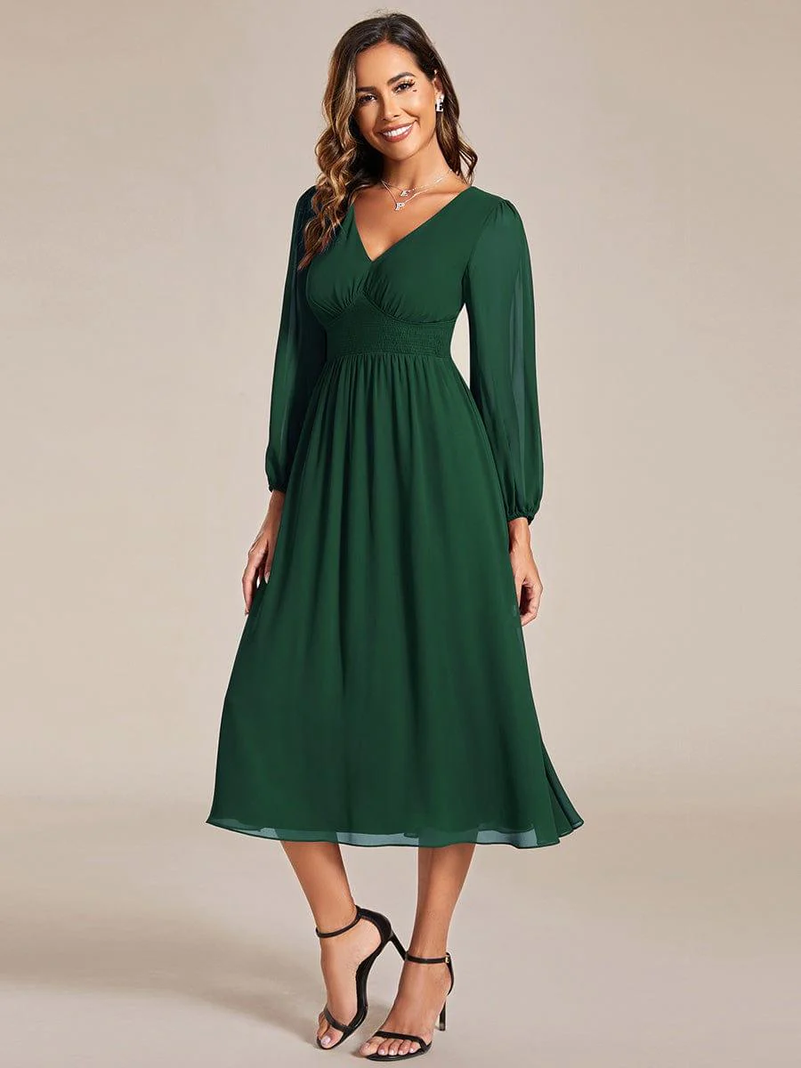 ever AMARA|Elegant V Neck Long Sleeves Midi Wedding Guest Dress - Image 3