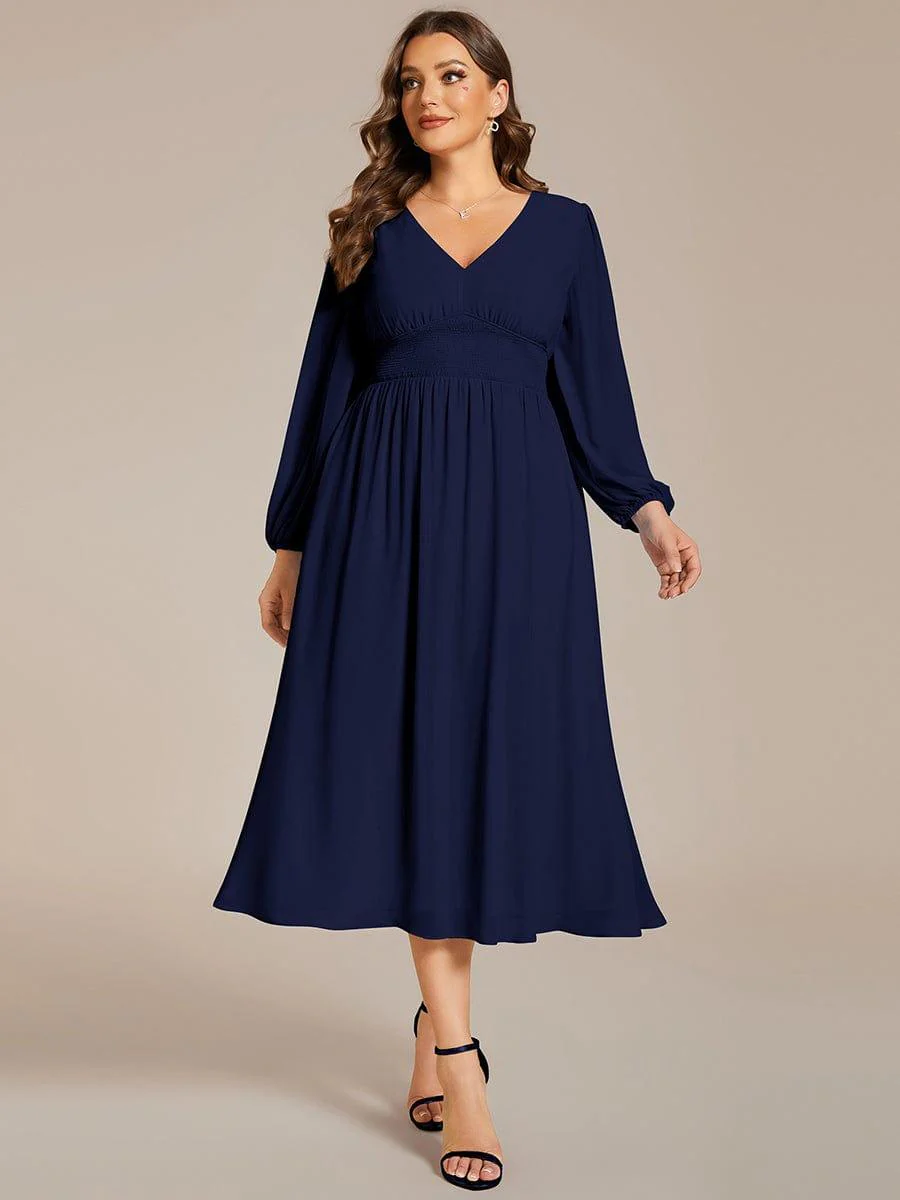 ever AMARA|Elegant V Neck Long Sleeves Midi Wedding Guest Dress - Image 37