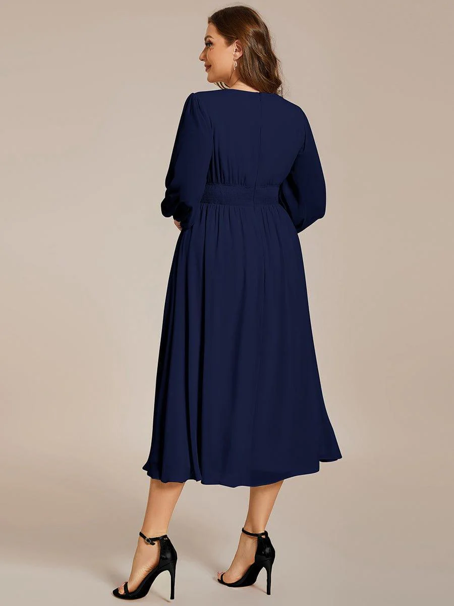 ever AMARA|Elegant V Neck Long Sleeves Midi Wedding Guest Dress - Image 38