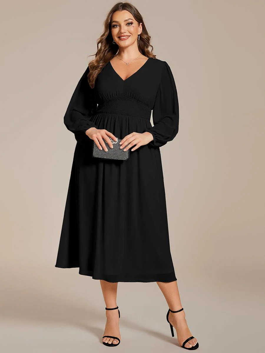 ever AMARA|Elegant V Neck Long Sleeves Midi Wedding Guest Dress - Image 46