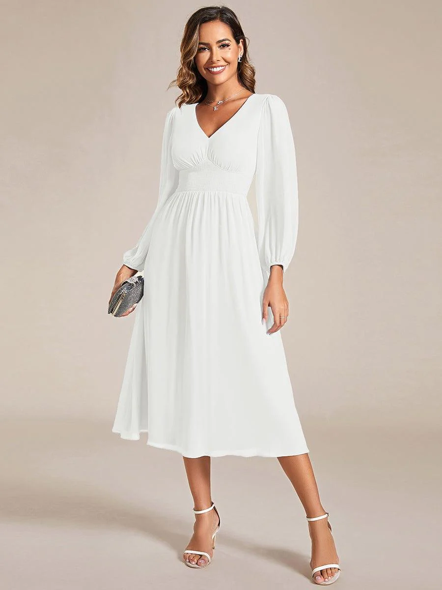 ever AMARA|Elegant V Neck Long Sleeves Midi Wedding Guest Dress - Image 52
