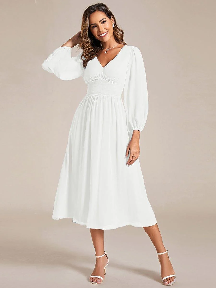 ever AMARA|Elegant V Neck Long Sleeves Midi Wedding Guest Dress - Image 55