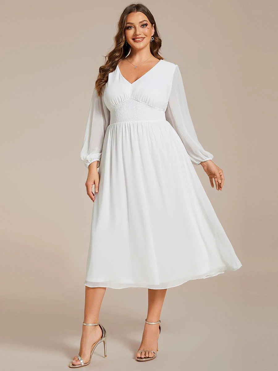 ever AMARA|Elegant V Neck Long Sleeves Midi Wedding Guest Dress - Image 57