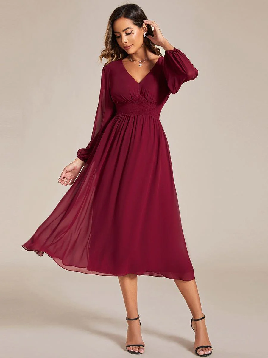 ever AMARA|Elegant V Neck Long Sleeves Midi Wedding Guest Dress - Image 7