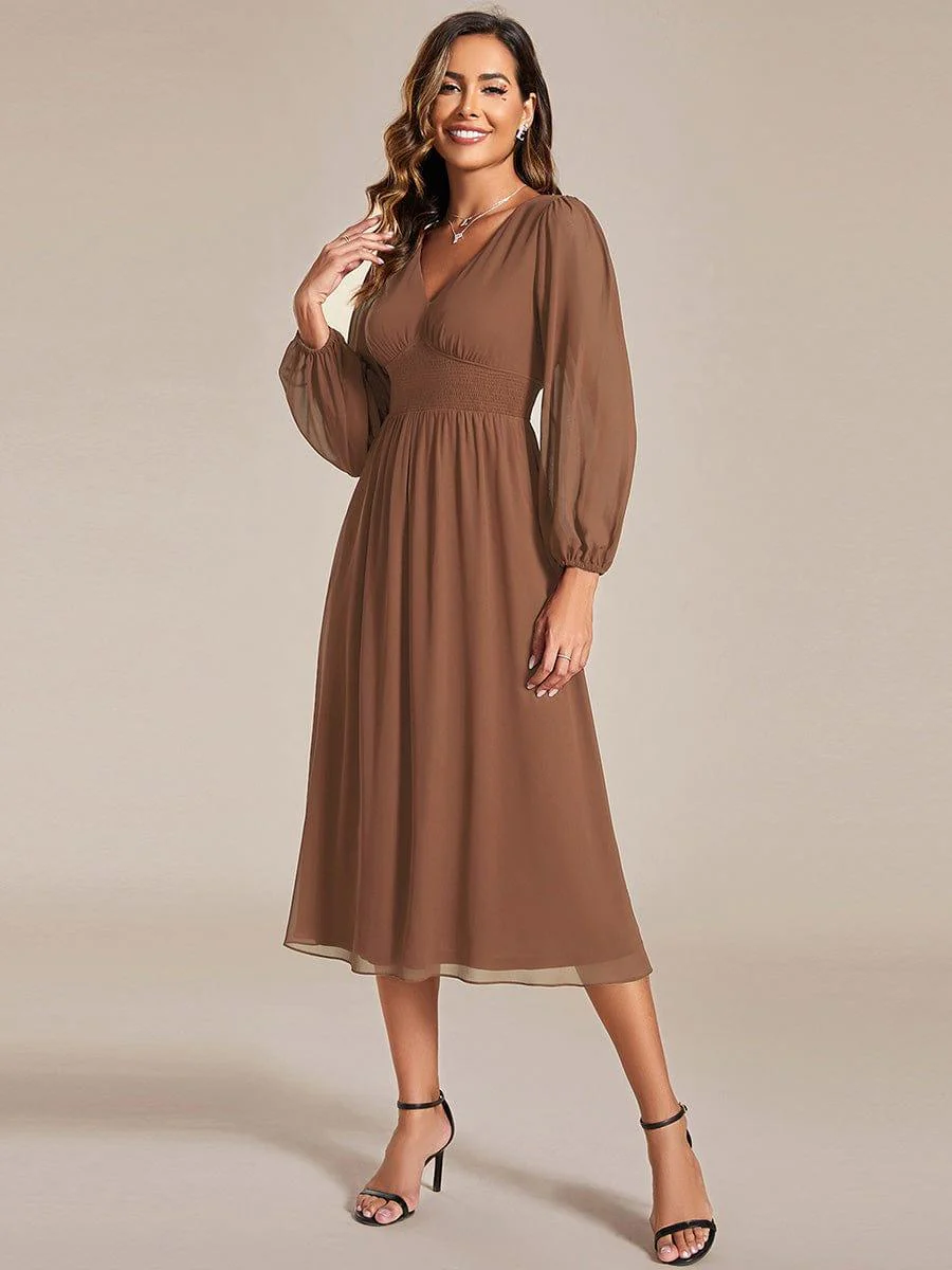 ever AMARA|Elegant V Neck Long Sleeves Midi Wedding Guest Dress - Image 92