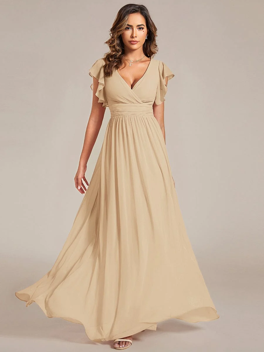 ever LILYANA|Elegant V-Neck Open Back Chiffon Bridesmaid Dress with Ruffled Sleeves - Image 101
