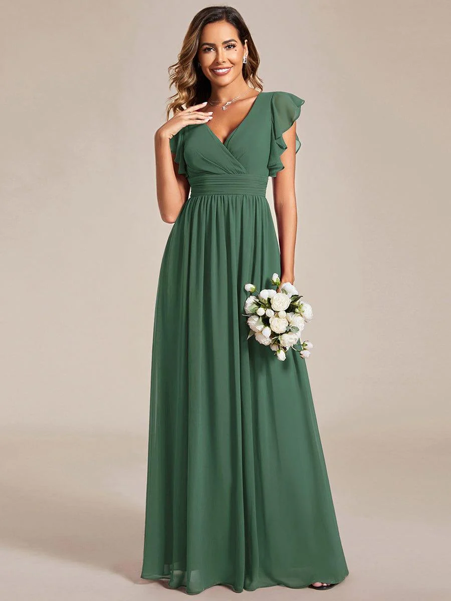 ever LILYANA|Elegant V-Neck Open Back Chiffon Bridesmaid Dress with Ruffled Sleeves - Image 107