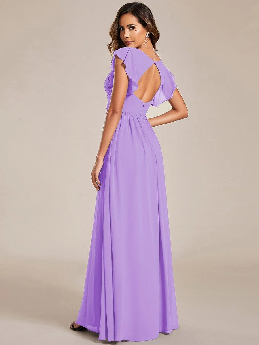 ever LILYANA|Elegant V-Neck Open Back Chiffon Bridesmaid Dress with Ruffled Sleeves - Image 127