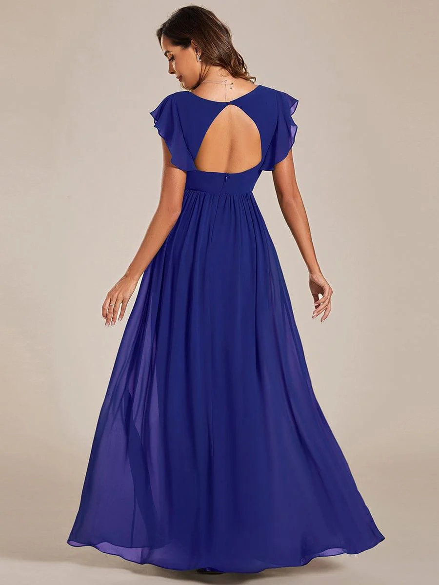ever LILYANA|Elegant V-Neck Open Back Chiffon Bridesmaid Dress with Ruffled Sleeves - Image 136