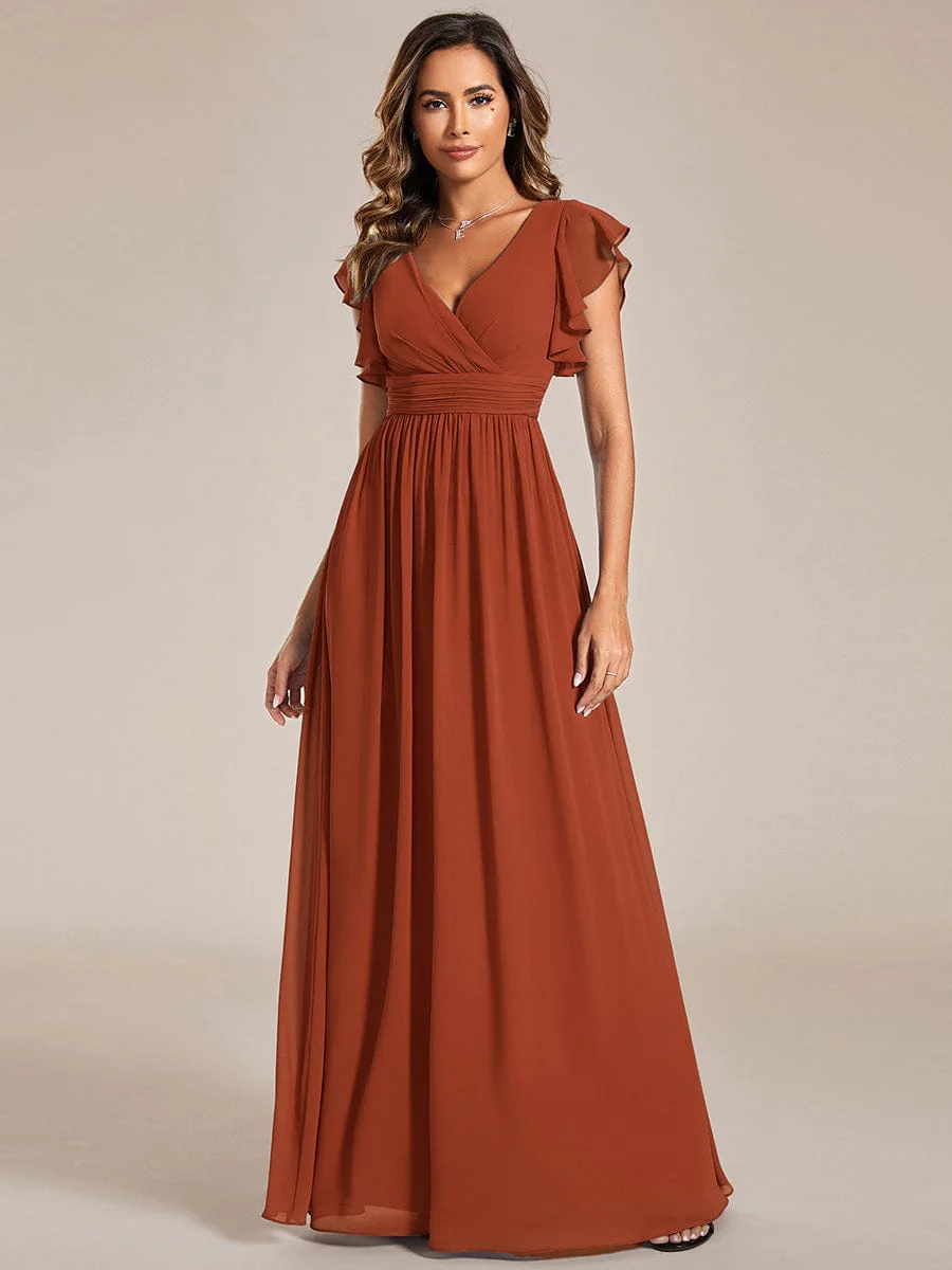 ever LILYANA|Elegant V-Neck Open Back Chiffon Bridesmaid Dress with Ruffled Sleeves - Image 152