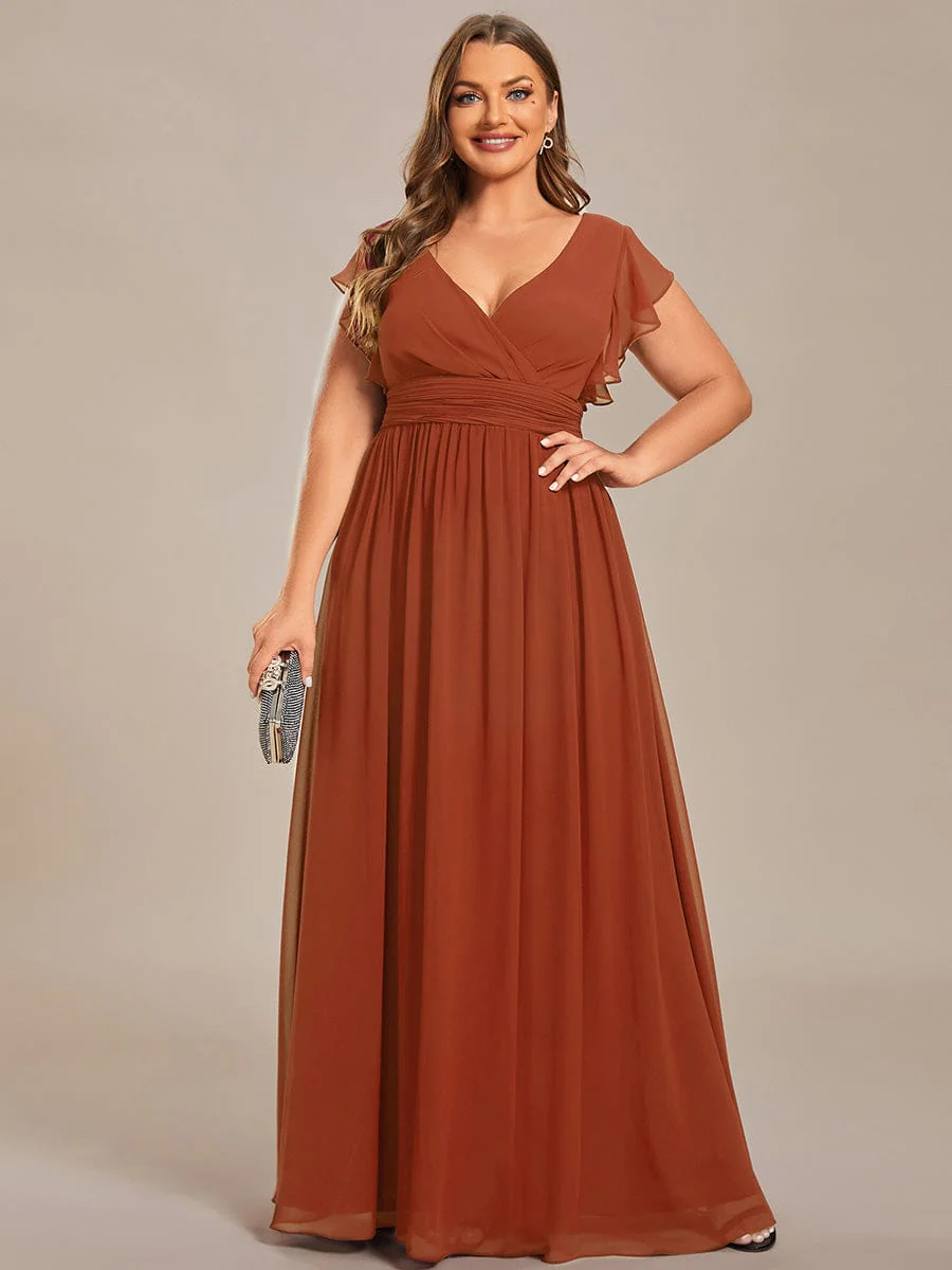 ever LILYANA|Elegant V-Neck Open Back Chiffon Bridesmaid Dress with Ruffled Sleeves - Image 153