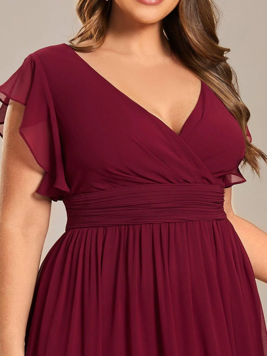 ever LILYANA|Elegant V-Neck Open Back Chiffon Bridesmaid Dress with Ruffled Sleeves - Image 21