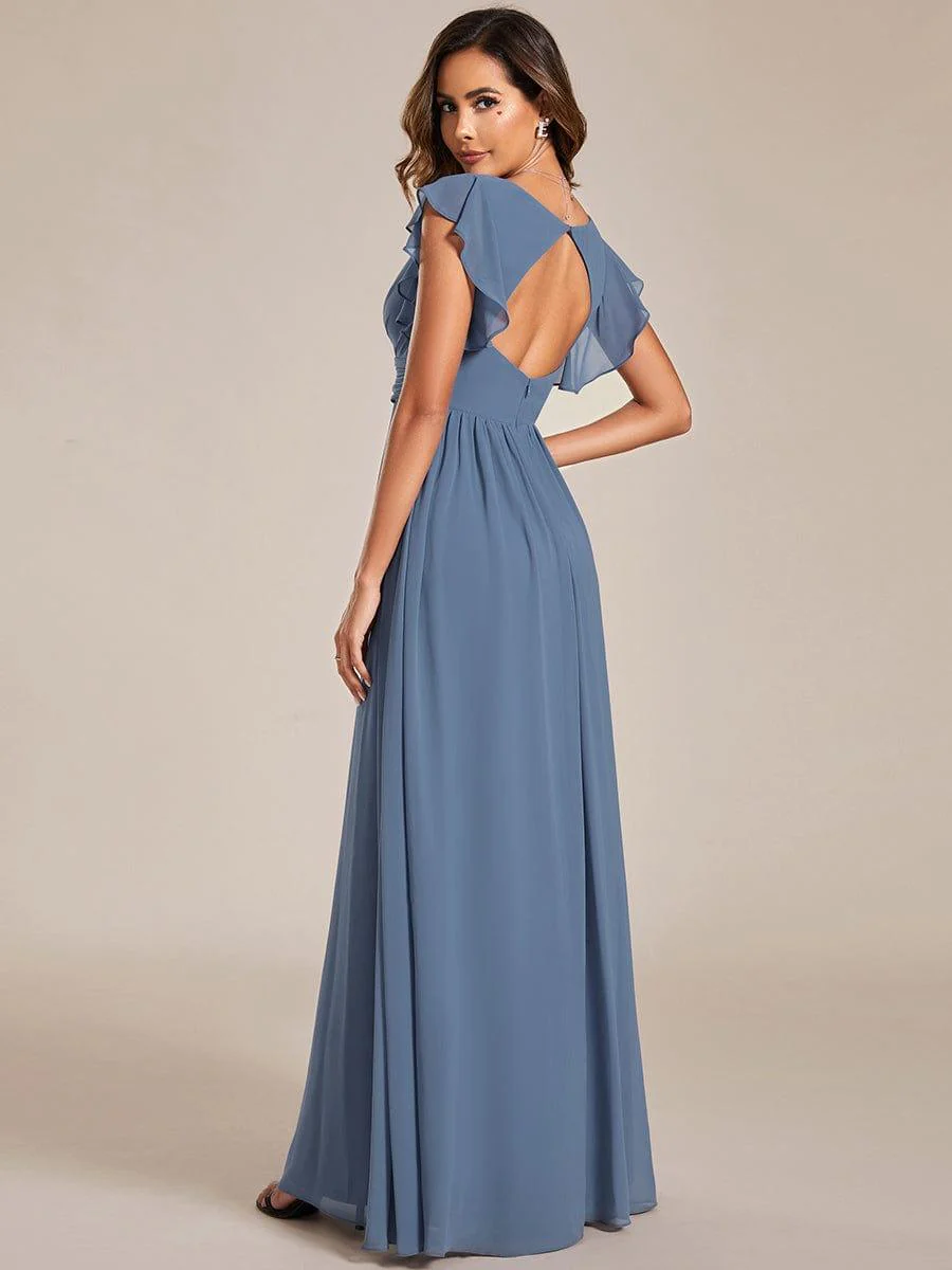 ever LILYANA|Elegant V-Neck Open Back Chiffon Bridesmaid Dress with Ruffled Sleeves - Image 24