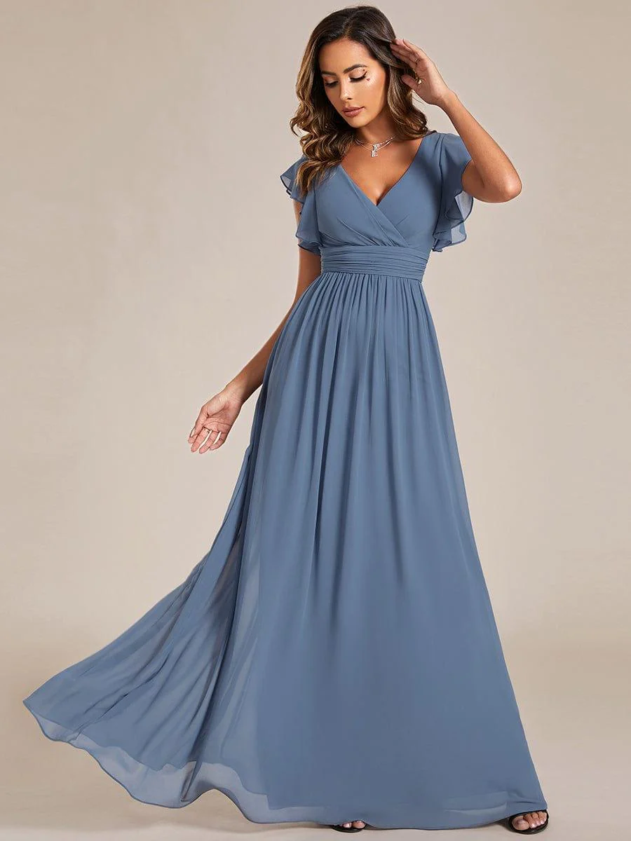 ever LILYANA|Elegant V-Neck Open Back Chiffon Bridesmaid Dress with Ruffled Sleeves - Image 27