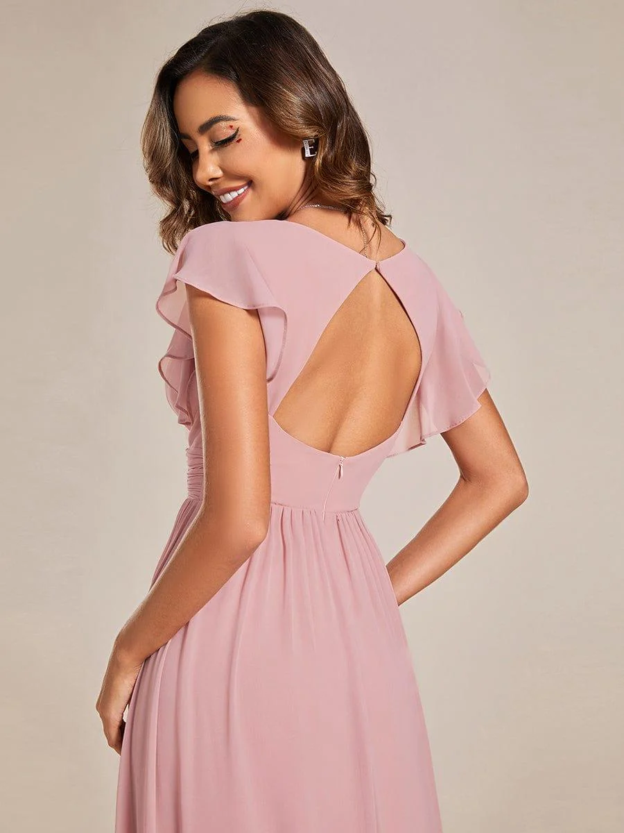 ever LILYANA|Elegant V-Neck Open Back Chiffon Bridesmaid Dress with Ruffled Sleeves - Image 33